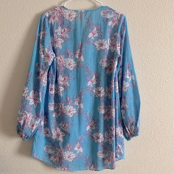 Celina Moon Multi Clover Long Blouson Sleeve Floral Tunic Mini Dress Sz XS - Picture 5 of 13
